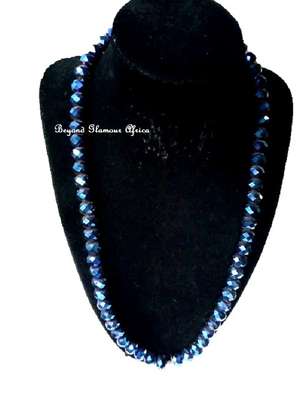 Blue crystal necklace with beaded earrings set image 2