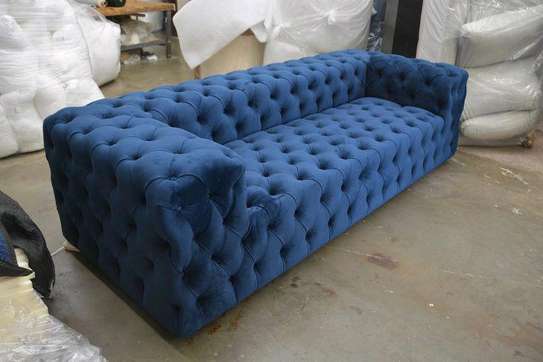 Best blue three seater chesterfield sofa set image 1