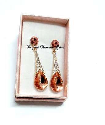 Womens Peach Crystal Earrings with Matching Keyholder image 4