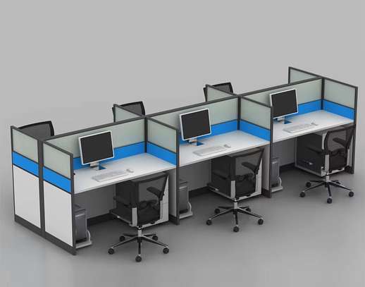 OFFICE DESK: 6 Way Blue Office Workstation image 1