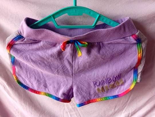 Kids Purple Shorts with Rainbow Trim Soft Comfort image 2