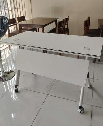 Office Desk; Easy Convenient White Mobile Training Desk image 4