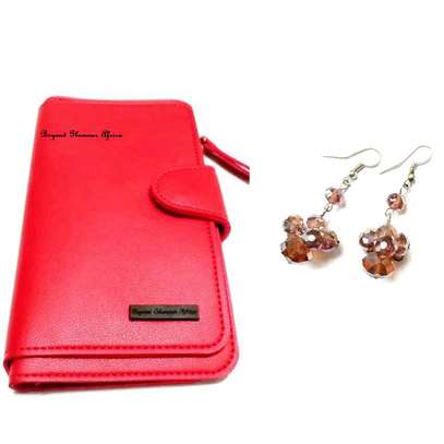Womens Red Leather wallet with earring combo image 2