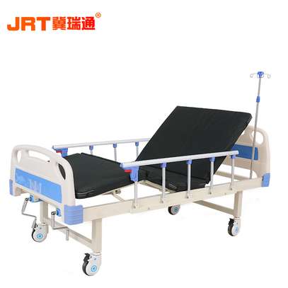 double crank hospital bed with mattress and drip stand image 1