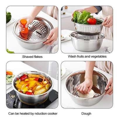 Stainless steel 3in1 set of grater collander & bowl image 3