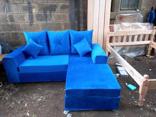 Blue five seater l shaped sofa set image 1