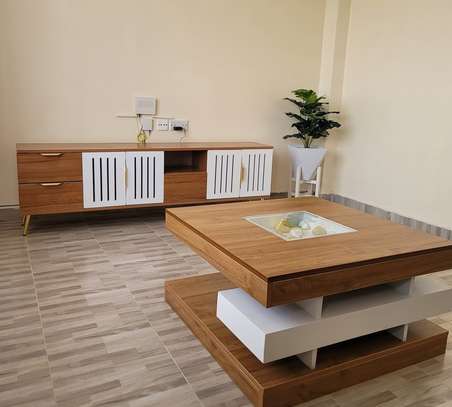 Modern Coffee Table Wood Glass Inset Medium Size image 2