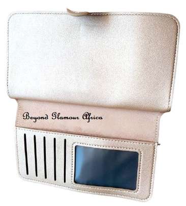 Womens Silver Leather wallet with gold tone brooch image 2
