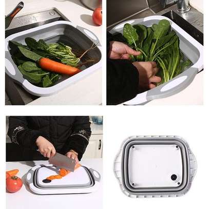 Sink Cut Washing Fruit Vegetables Dual-purpose Kitchen Multifunctional Storage Folding Cutting Board Drain Basket(Green) image 3