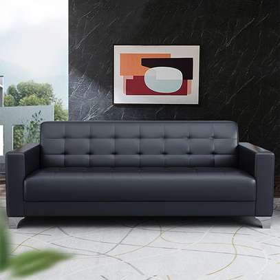 Sofas: Black Leather Office Lounge Sofa image 3