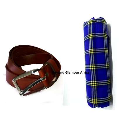 Mens Brown Leather belt and shuka combo image 1