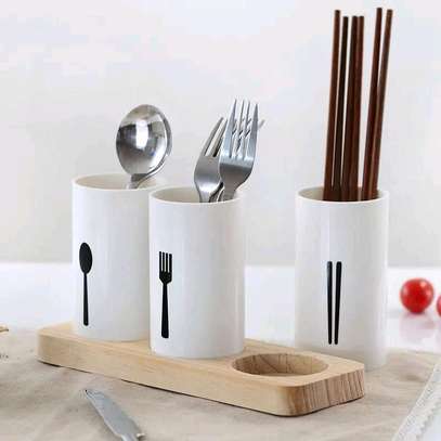 3pc cutlery organizer with oak base image 3