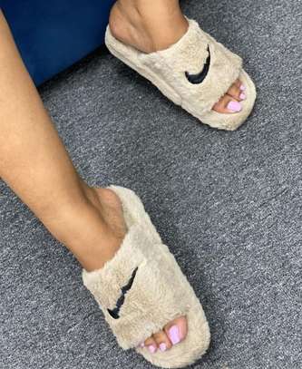Nike Slippers Women Fluffy Slippers Maroon image 2