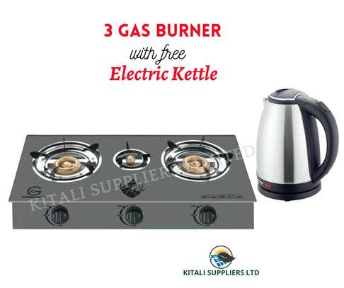 eurochef   3 burner glass table  top   with  free  kettle image 1