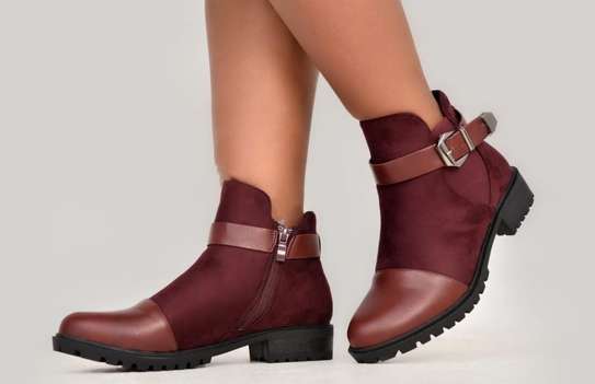 Womens Winter Ankle Boots Buckle Block Shoes Maroon in Nairobi CBD