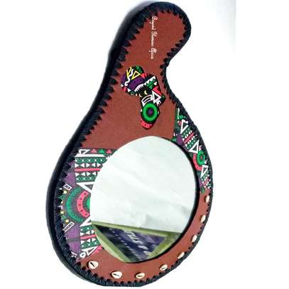 Brown African Print Leather Mirror image 2