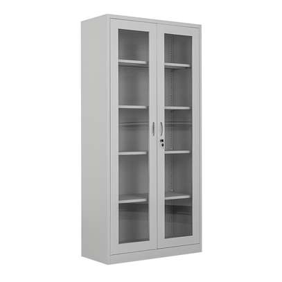 Lockable Metal 2 Glass Door Office Cabinet image 3