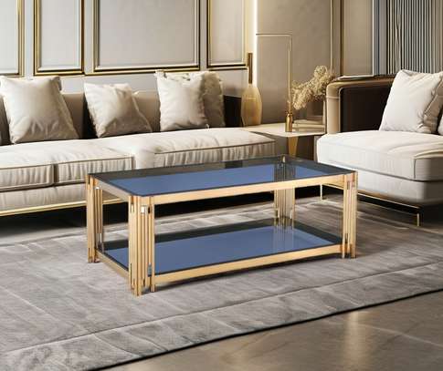 Black Metal With Top Golden Glass Table Coffee image 2