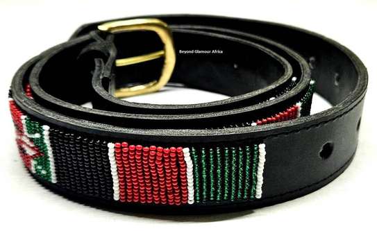 Mens Kenya beaded leather belt image 1