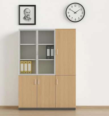 Office Cabinet: Office Glass Top Doors Wood Cabinet image 1