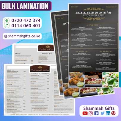BULK LAMINATION - HOTEL MENUS ETC image 1