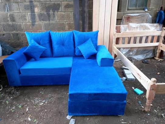 Blue five seater l shaped sofa set image 2