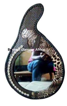African Print leather calabash mirror image 3