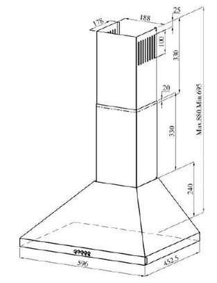 Mika Chimney Hood, Pyramid, 60cm, Push Button, S.S image 2