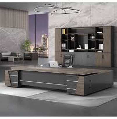 Office Desk;   2.4M L-Shaped Gray Top Executive Desk image 4