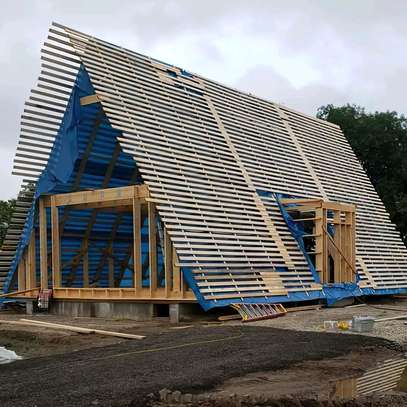 A-Frame wooden villa construction image 3