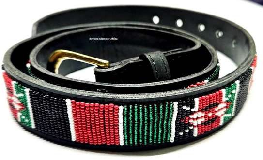 Mens Kenya beaded leather belt image 2