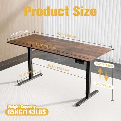 Office Desk: Adjustable Electric, Rustic Finish, Workstation image 2