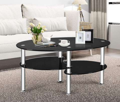 Luxury Two-Tier Oval Glass Home Office Coffee Table image 5
