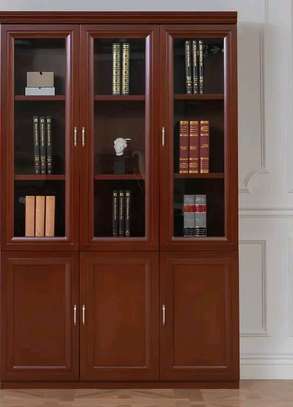 3 Door Glass Display Mahogany Office Storage Cabinet image 3