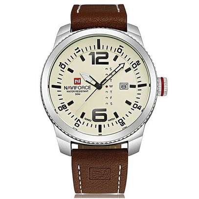 Naviforce brown leather straps mens watch image 1