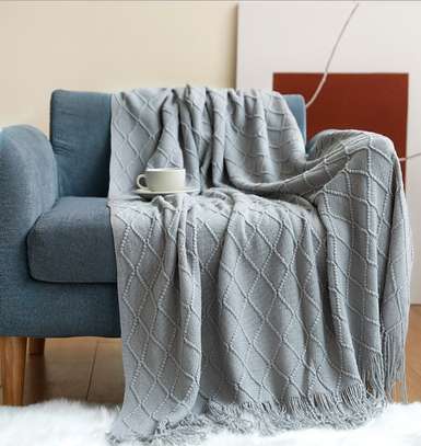 grey knitted throw blanket image 1