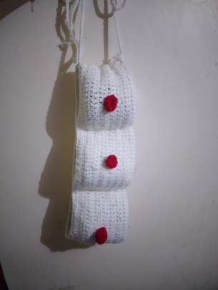 Handmade Crochet Tissu Holder White with Red Buttons image 4