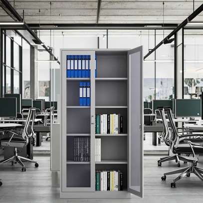 Contemporary Steel Office Cabinet with Glass Doors image 4