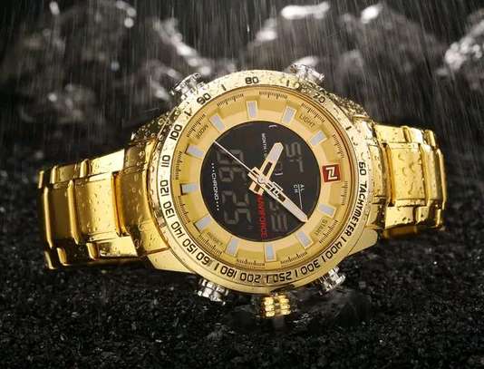 NAVIFORCE 9093 Luxury Brand Gold Quartz Led Clock Men image 2