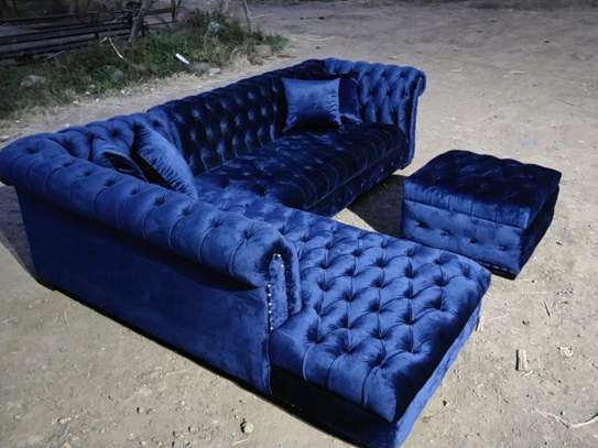 Blue chesterfield L shaped six seater sofa/modern sofas/tufted L shaped sofas image 4