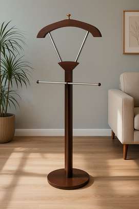 Hangers: Modern Wooden Valet Stand Metal Accents Coat Hanger image 2