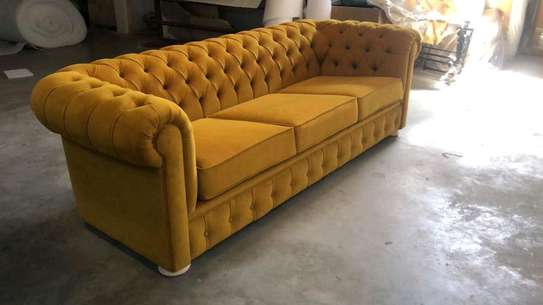 Latest yellow three seater chesterfield sofa set image 1