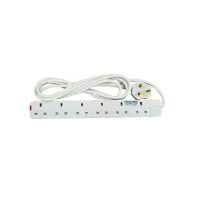 6 Way Long Power Extension Cable - White image 1
