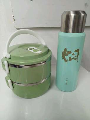 *2 Layer Portable Food-Warmer and 600ml vacuum bottle image 3