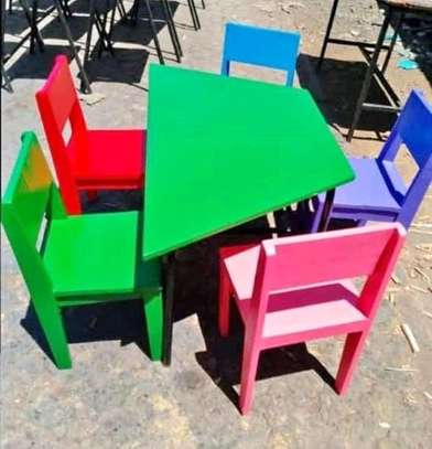 Colorful Kids Table Set Hexagonal 6 Chairs Foldable image 7