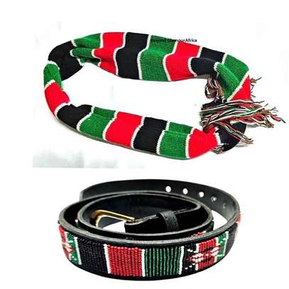 Mes Kenya beaded leather belt with matching scarf image 1