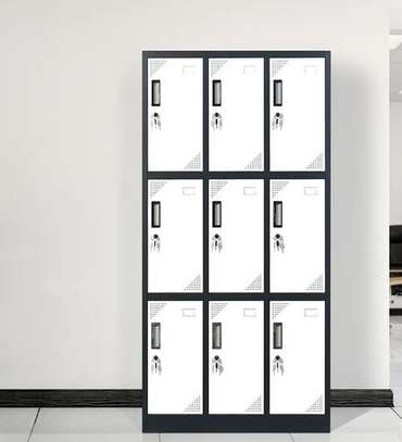 Office Cabinet: 9-Door Grey/White Storage Cabinet image 4