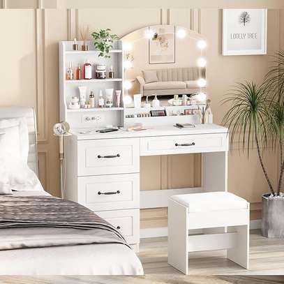 Modern Makeup Vanity Desk with Light and Stool image 6