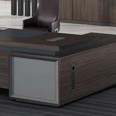 L-shaped Wooden Desk; Modern Home Office With File Drawers image 4