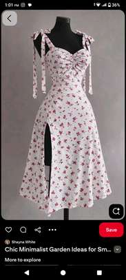 Floral Dress White Bow Straps Flared Skirt image 3